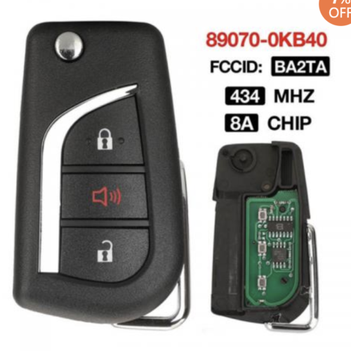 Clé télécommande à 3 boutons pour Toyota Hilux 2015+ 433 MHz 8A Chip FCC : BA2TA 89070-0KB40